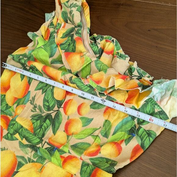 FARM Rio Orange Sands Citrus Print One Shoulder Linen Blend Mini Dress, size M - Picture 4 of 9